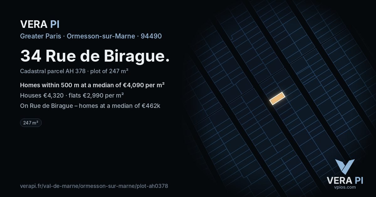 34 Rue de Birague, Ormesson-sur-Marne at night – the plot lit, the parcels around coloured by the prices near them