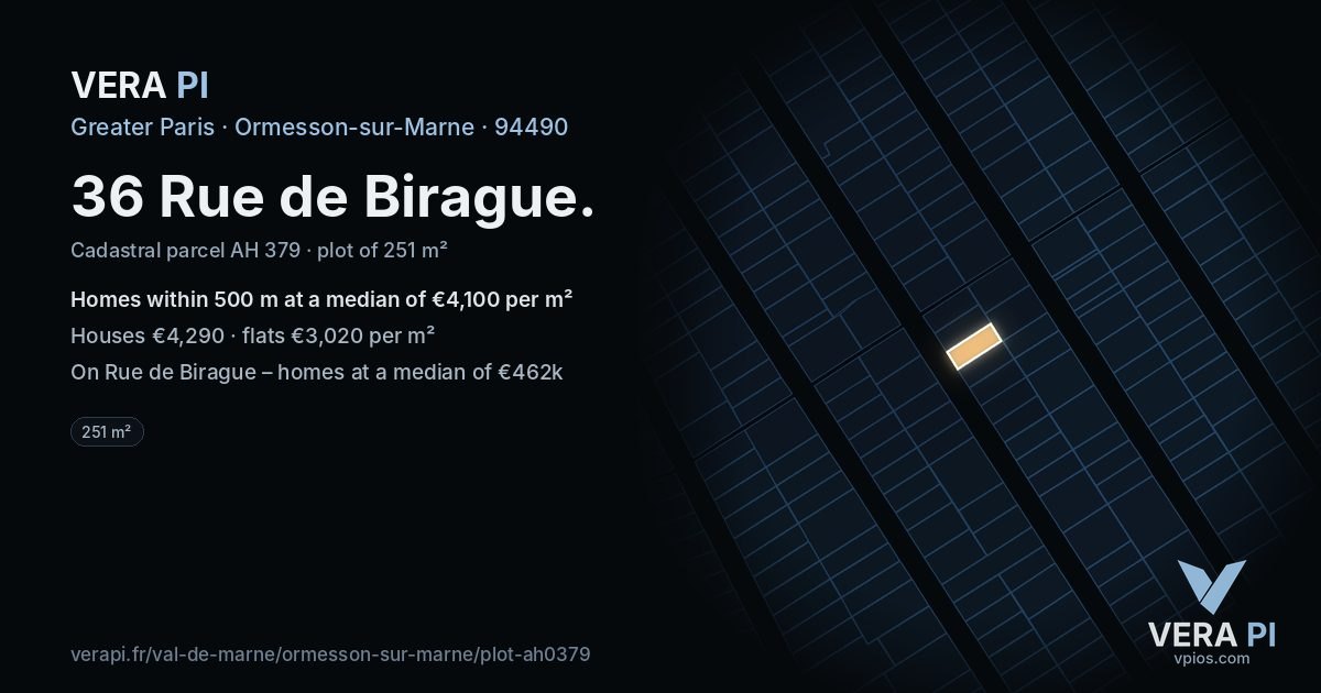 36 Rue de Birague, Ormesson-sur-Marne at night – the plot lit, the parcels around coloured by the prices near them