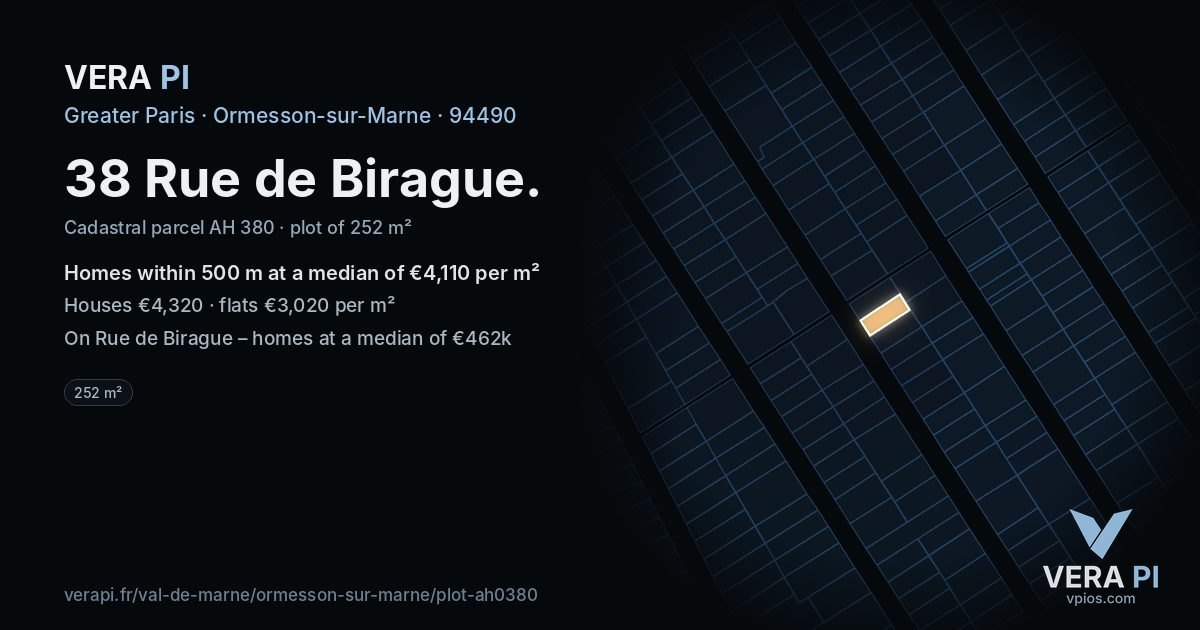 38 Rue de Birague, Ormesson-sur-Marne at night – the plot lit, the parcels around coloured by the prices near them