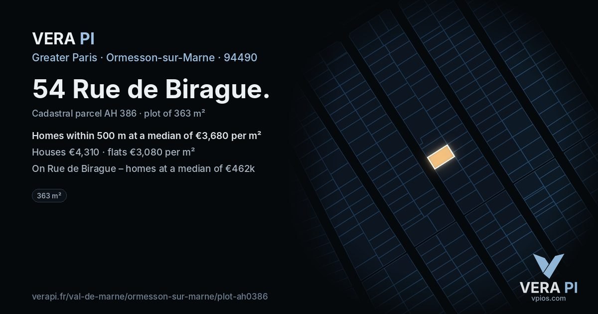 54 Rue de Birague, Ormesson-sur-Marne at night – the plot lit, the parcels around coloured by the prices near them