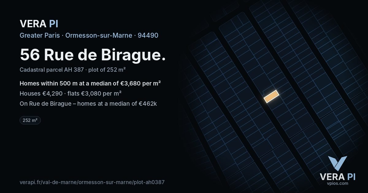 56 Rue de Birague, Ormesson-sur-Marne at night – the plot lit, the parcels around coloured by the prices near them