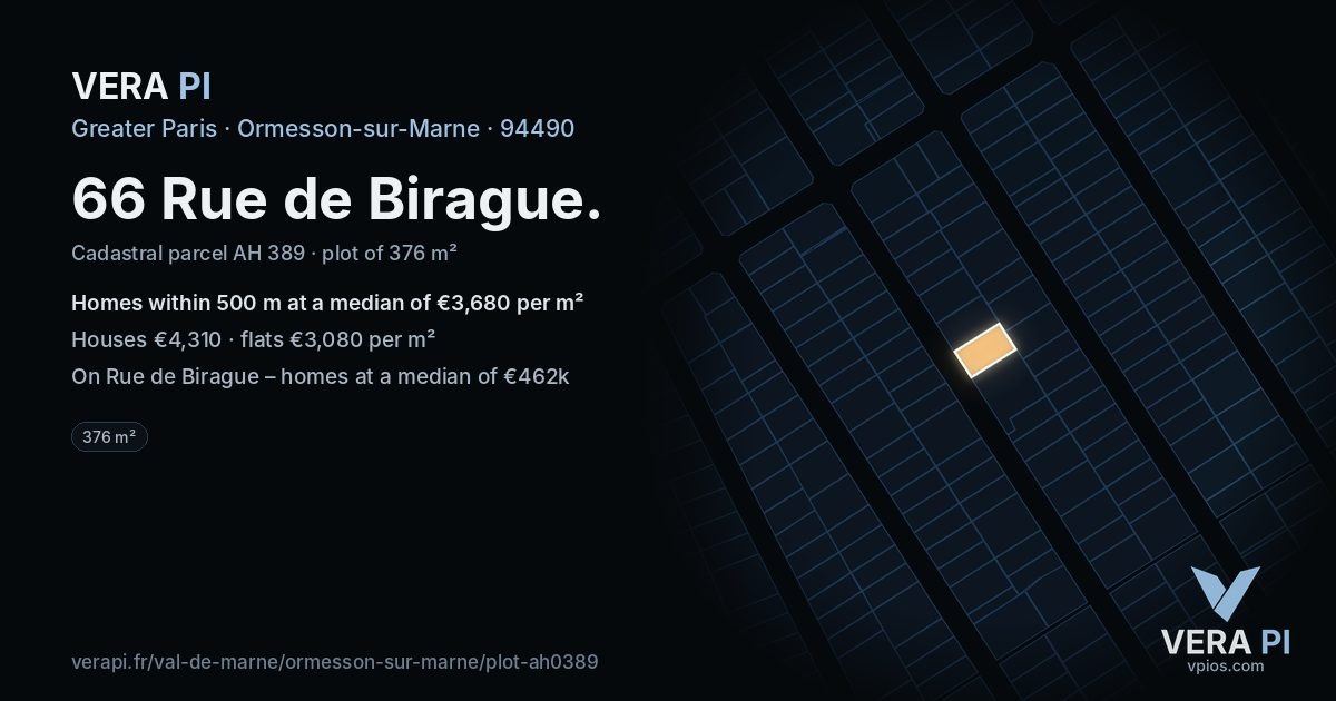 66 Rue de Birague, Ormesson-sur-Marne at night – the plot lit, the parcels around coloured by the prices near them