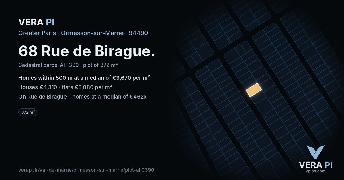 68 Rue de Birague, Ormesson-sur-Marne at night – the plot lit, the parcels around coloured by the prices near them