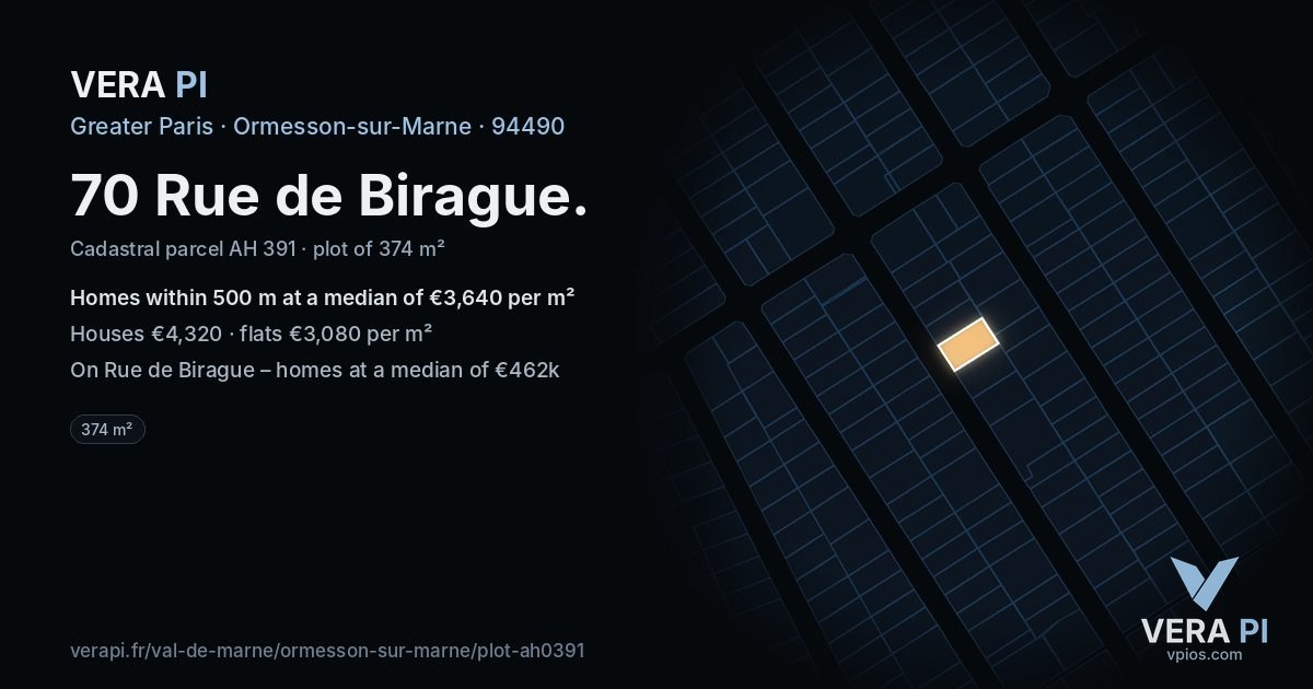 70 Rue de Birague, Ormesson-sur-Marne at night – the plot lit, the parcels around coloured by the prices near them