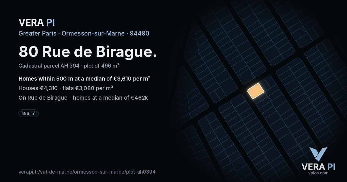 80 Rue de Birague, Ormesson-sur-Marne at night – the plot lit, the parcels around coloured by the prices near them