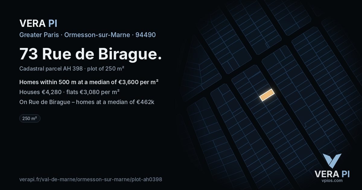73 Rue de Birague, Ormesson-sur-Marne at night – the plot lit, the parcels around coloured by the prices near them