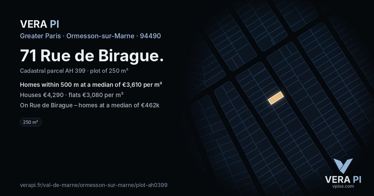 71 Rue de Birague, Ormesson-sur-Marne at night – the plot lit, the parcels around coloured by the prices near them