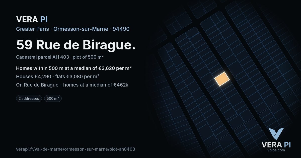 59 Rue de Birague, Ormesson-sur-Marne at night – the plot lit, the parcels around coloured by the prices near them