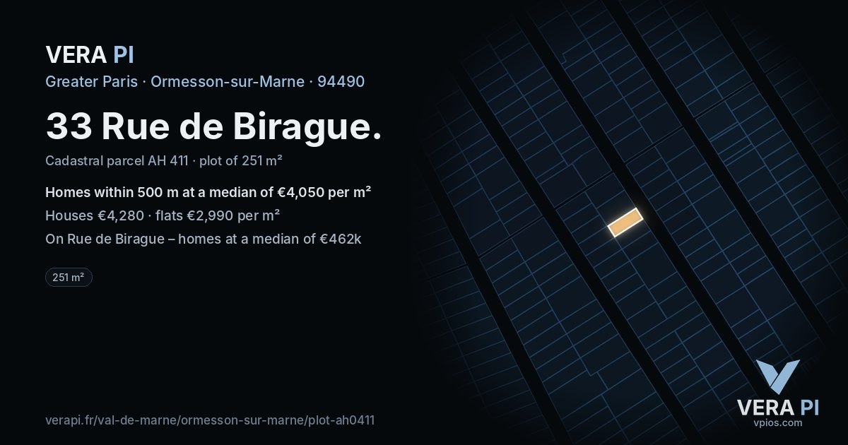 33 Rue de Birague, Ormesson-sur-Marne at night – the plot lit, the parcels around coloured by the prices near them