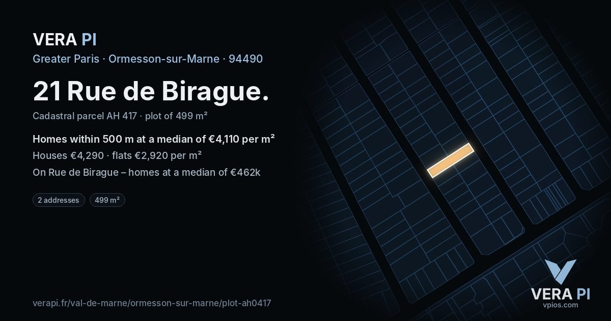 21 Rue de Birague, Ormesson-sur-Marne at night – the plot lit, the parcels around coloured by the prices near them