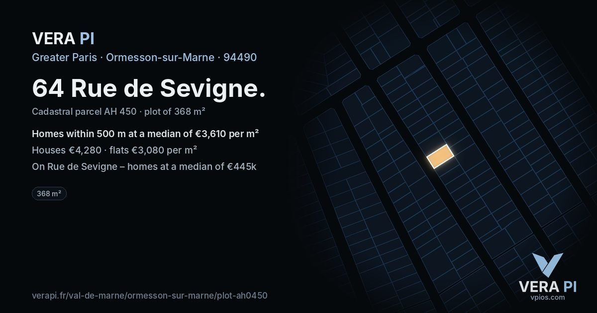 64 Rue de Sevigne, Ormesson-sur-Marne at night – the plot lit, the parcels around coloured by the prices near them