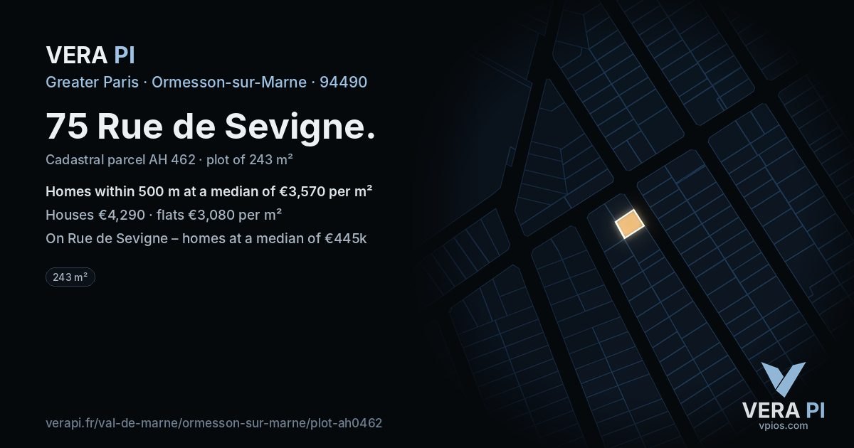 75 Rue de Sevigne, Ormesson-sur-Marne at night – the plot lit, the parcels around coloured by the prices near them
