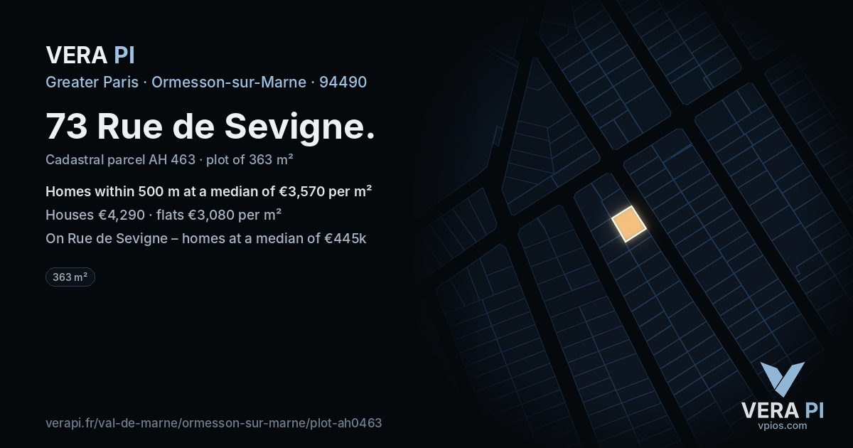 73 Rue de Sevigne, Ormesson-sur-Marne at night – the plot lit, the parcels around coloured by the prices near them