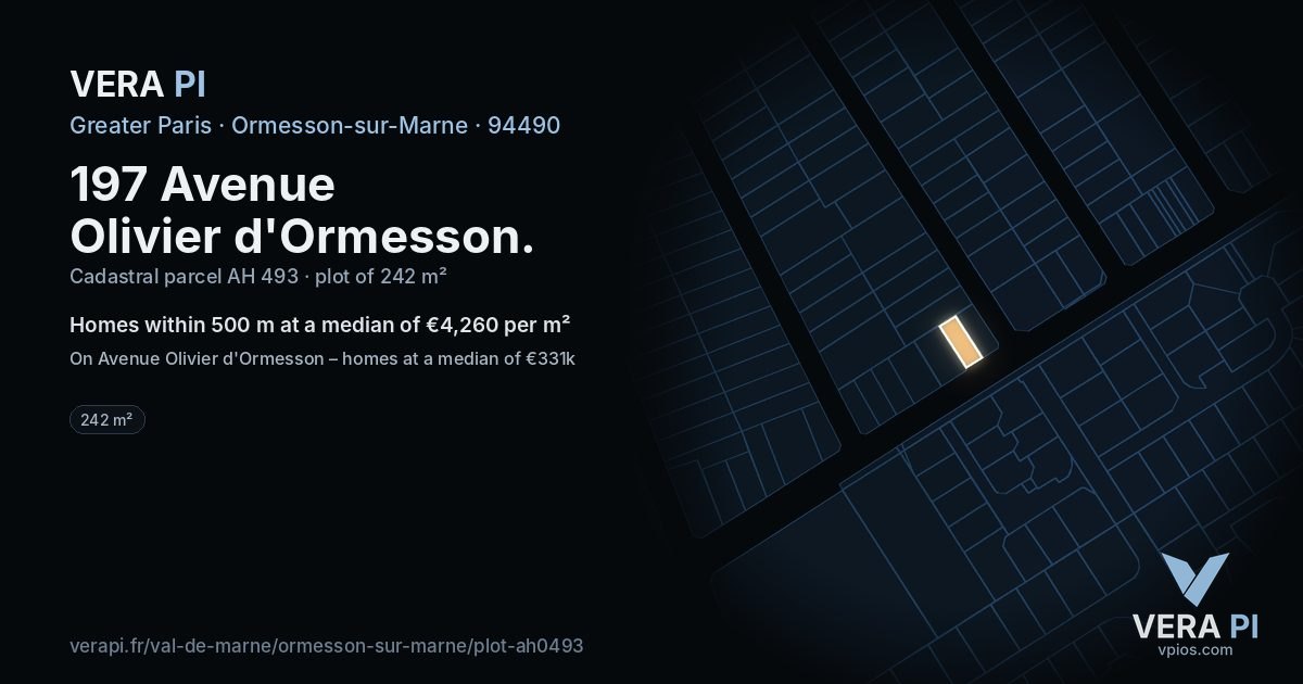 197 Avenue Olivier d'Ormesson, Ormesson-sur-Marne at night – the plot lit, the parcels around coloured by the prices near them