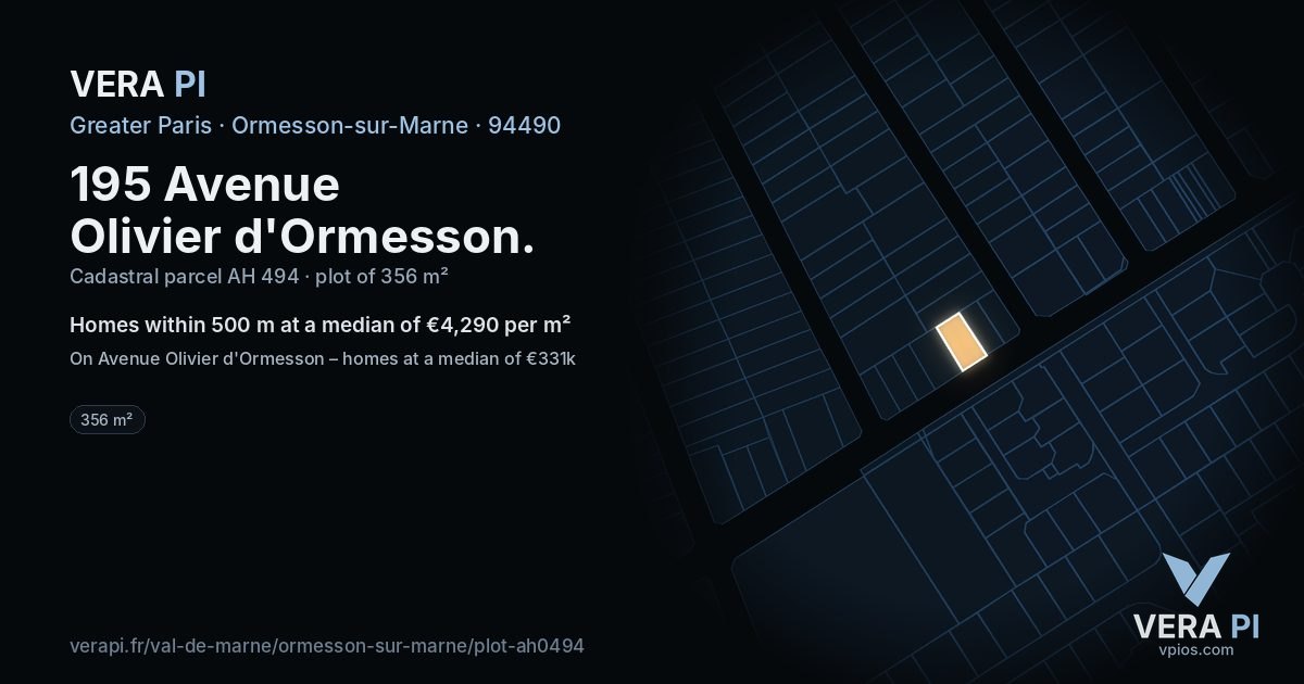 195 Avenue Olivier d'Ormesson, Ormesson-sur-Marne at night – the plot lit, the parcels around coloured by the prices near them