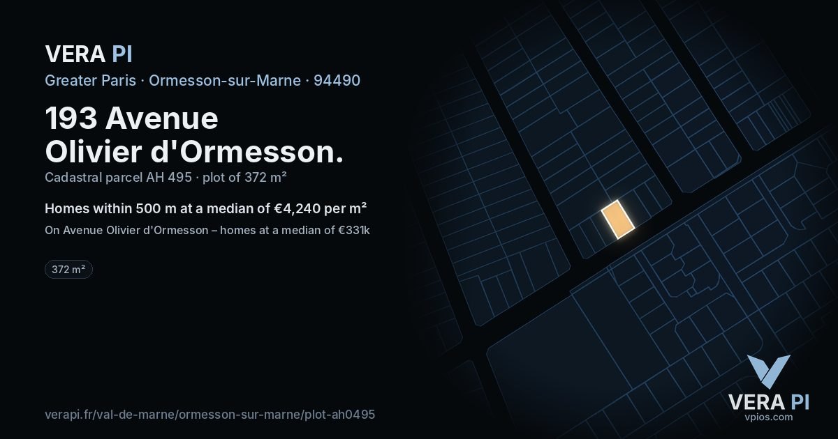 193 Avenue Olivier d'Ormesson, Ormesson-sur-Marne at night – the plot lit, the parcels around coloured by the prices near them