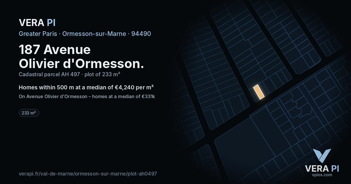 187 Avenue Olivier d'Ormesson, Ormesson-sur-Marne at night – the plot lit, the parcels around coloured by the prices near them