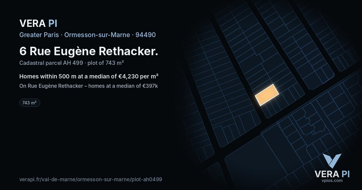 6 Rue Eugène Rethacker, Ormesson-sur-Marne at night – the plot lit, the parcels around coloured by the prices near them
