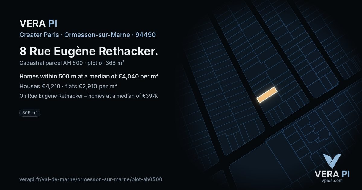 8 Rue Eugène Rethacker, Ormesson-sur-Marne at night – the plot lit, the parcels around coloured by the prices near them