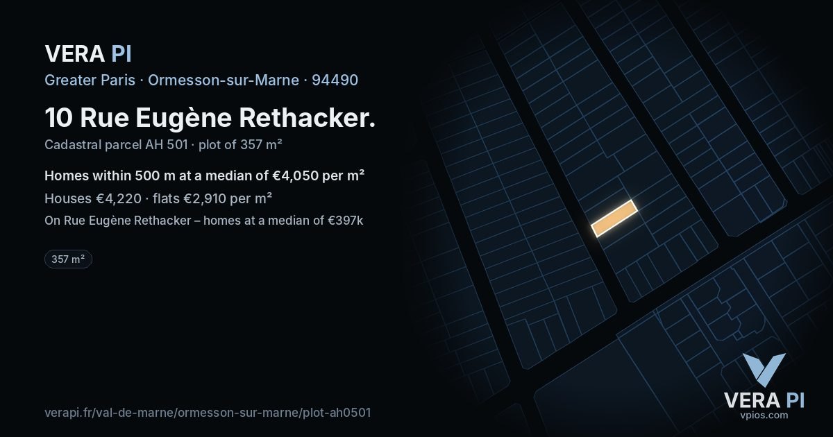 10 Rue Eugène Rethacker, Ormesson-sur-Marne at night – the plot lit, the parcels around coloured by the prices near them