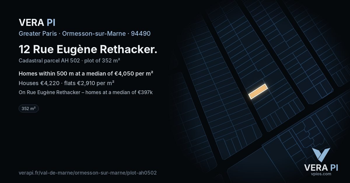 12 Rue Eugène Rethacker, Ormesson-sur-Marne at night – the plot lit, the parcels around coloured by the prices near them