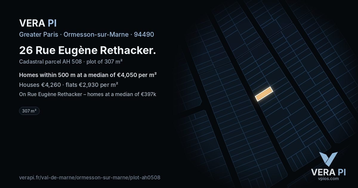 26 Rue Eugène Rethacker, Ormesson-sur-Marne at night – the plot lit, the parcels around coloured by the prices near them