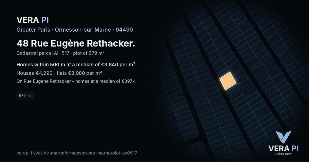 48 Rue Eugène Rethacker, Ormesson-sur-Marne at night – the plot lit, the parcels around coloured by the prices near them