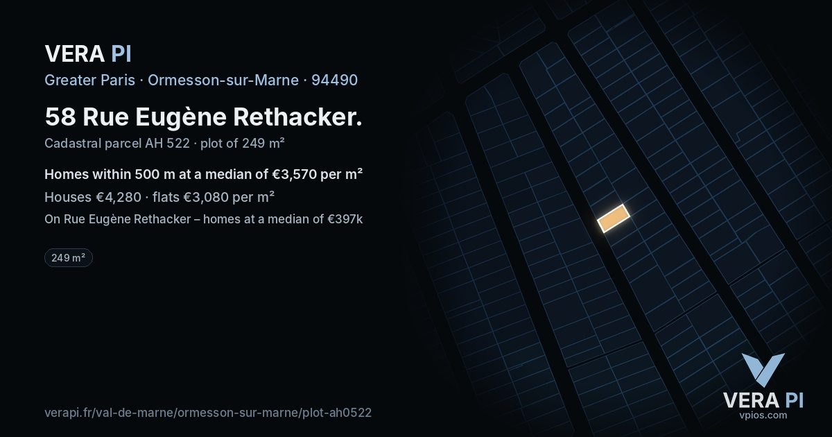 58 Rue Eugène Rethacker, Ormesson-sur-Marne at night – the plot lit, the parcels around coloured by the prices near them