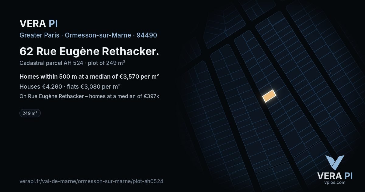 62 Rue Eugène Rethacker, Ormesson-sur-Marne at night – the plot lit, the parcels around coloured by the prices near them