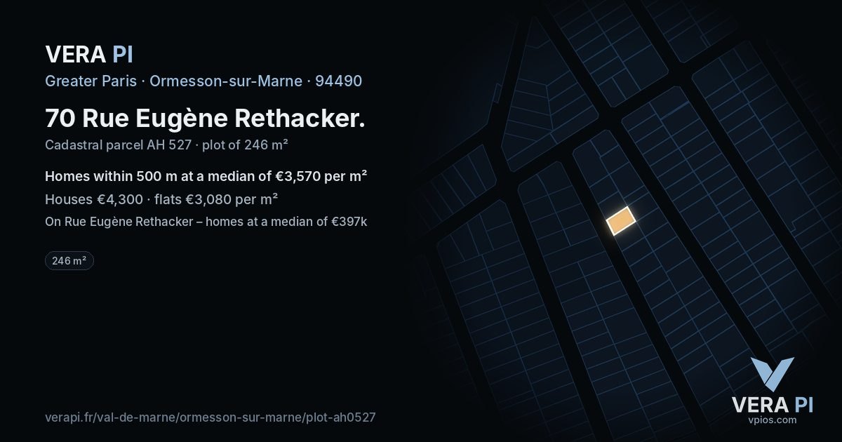 70 Rue Eugène Rethacker, Ormesson-sur-Marne at night – the plot lit, the parcels around coloured by the prices near them