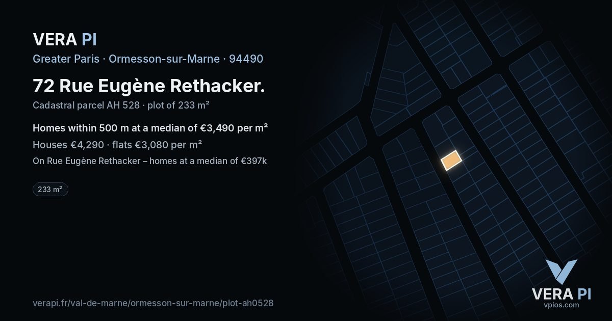 72 Rue Eugène Rethacker, Ormesson-sur-Marne at night – the plot lit, the parcels around coloured by the prices near them