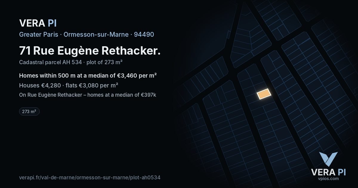71 Rue Eugène Rethacker, Ormesson-sur-Marne at night – the plot lit, the parcels around coloured by the prices near them