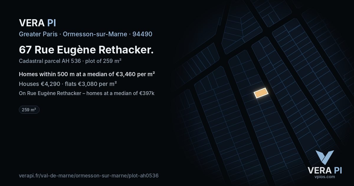 67 Rue Eugène Rethacker, Ormesson-sur-Marne at night – the plot lit, the parcels around coloured by the prices near them