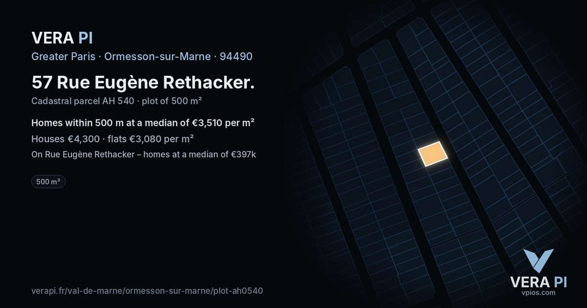 57 Rue Eugène Rethacker, Ormesson-sur-Marne at night – the plot lit, the parcels around coloured by the prices near them