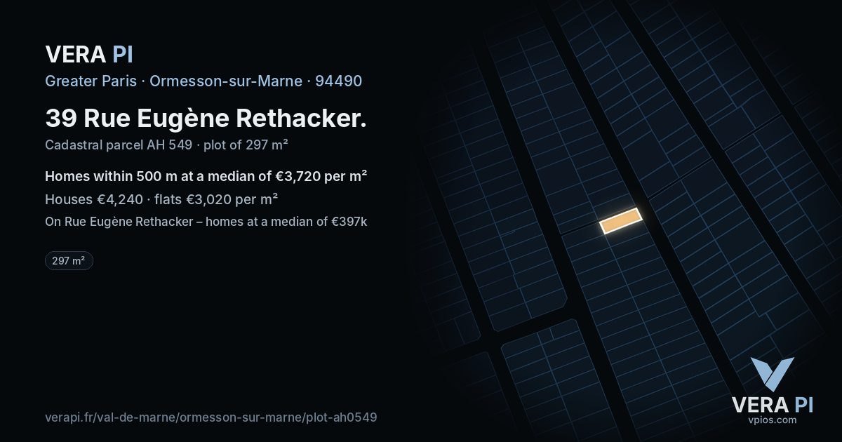 39 Rue Eugène Rethacker, Ormesson-sur-Marne at night – the plot lit, the parcels around coloured by the prices near them