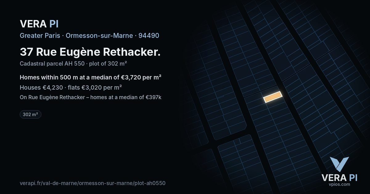 37 Rue Eugène Rethacker, Ormesson-sur-Marne at night – the plot lit, the parcels around coloured by the prices near them