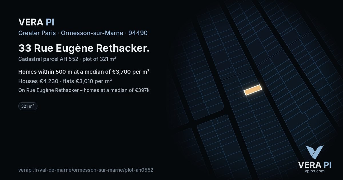 33 Rue Eugène Rethacker, Ormesson-sur-Marne at night – the plot lit, the parcels around coloured by the prices near them