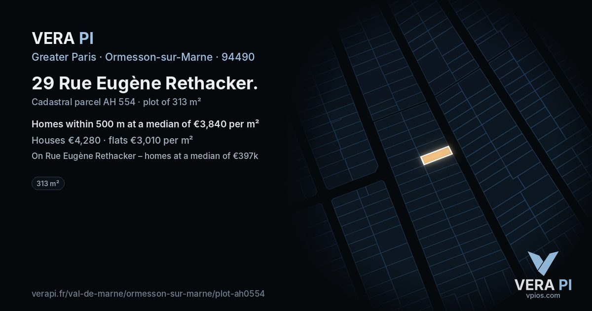 29 Rue Eugène Rethacker, Ormesson-sur-Marne at night – the plot lit, the parcels around coloured by the prices near them
