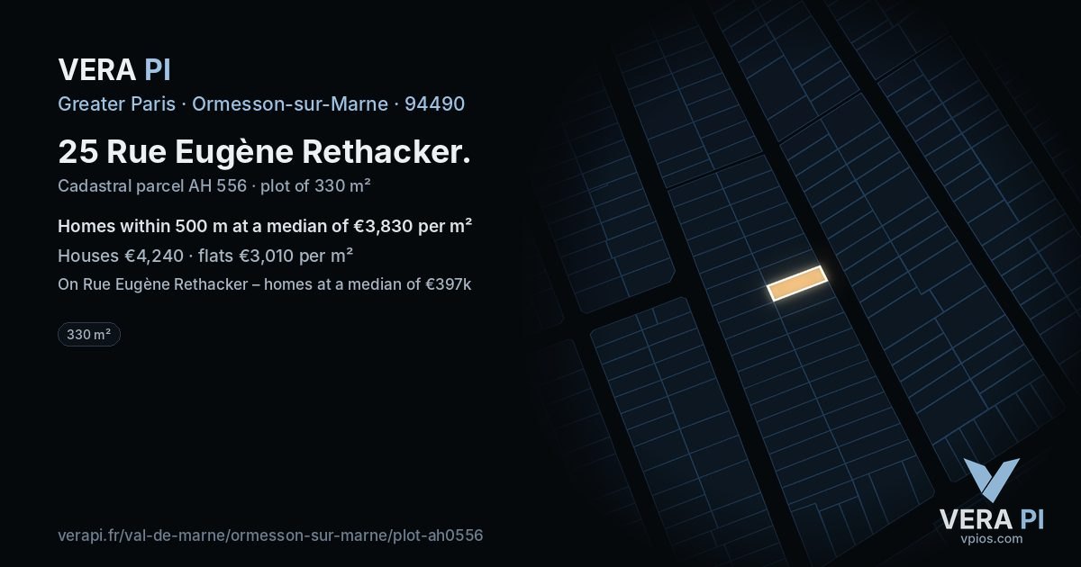 25 Rue Eugène Rethacker, Ormesson-sur-Marne at night – the plot lit, the parcels around coloured by the prices near them