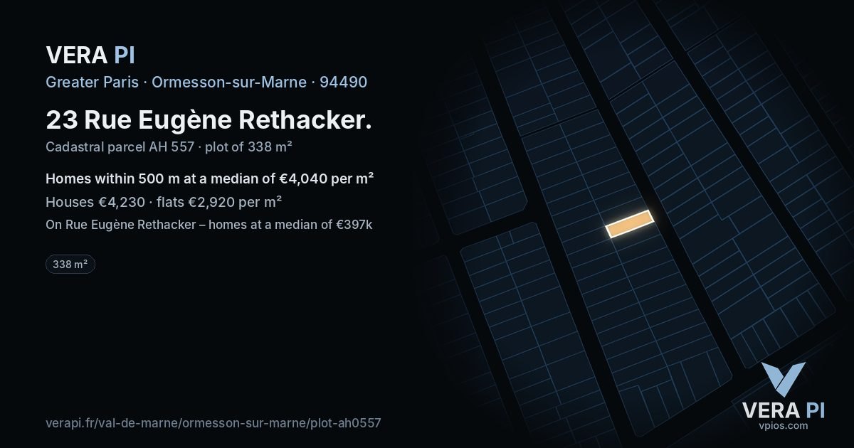23 Rue Eugène Rethacker, Ormesson-sur-Marne at night – the plot lit, the parcels around coloured by the prices near them