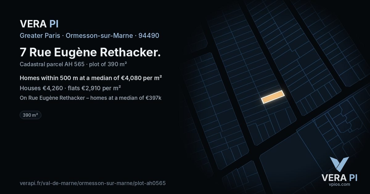 7 Rue Eugène Rethacker, Ormesson-sur-Marne at night – the plot lit, the parcels around coloured by the prices near them