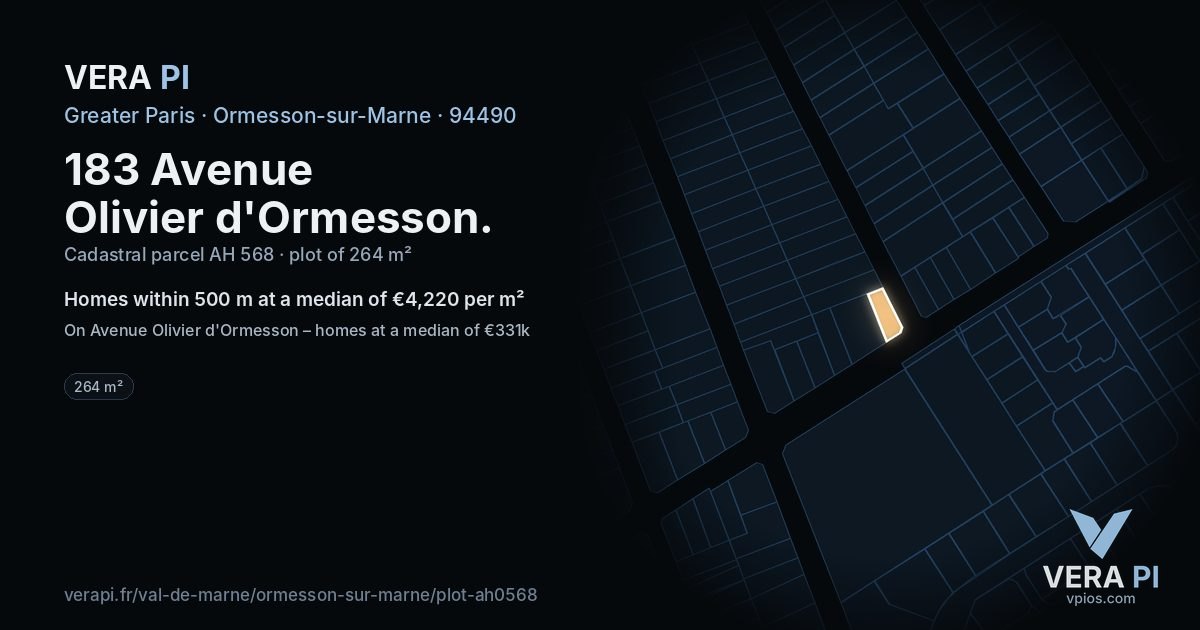 183 Avenue Olivier d'Ormesson, Ormesson-sur-Marne at night – the plot lit, the parcels around coloured by the prices near them
