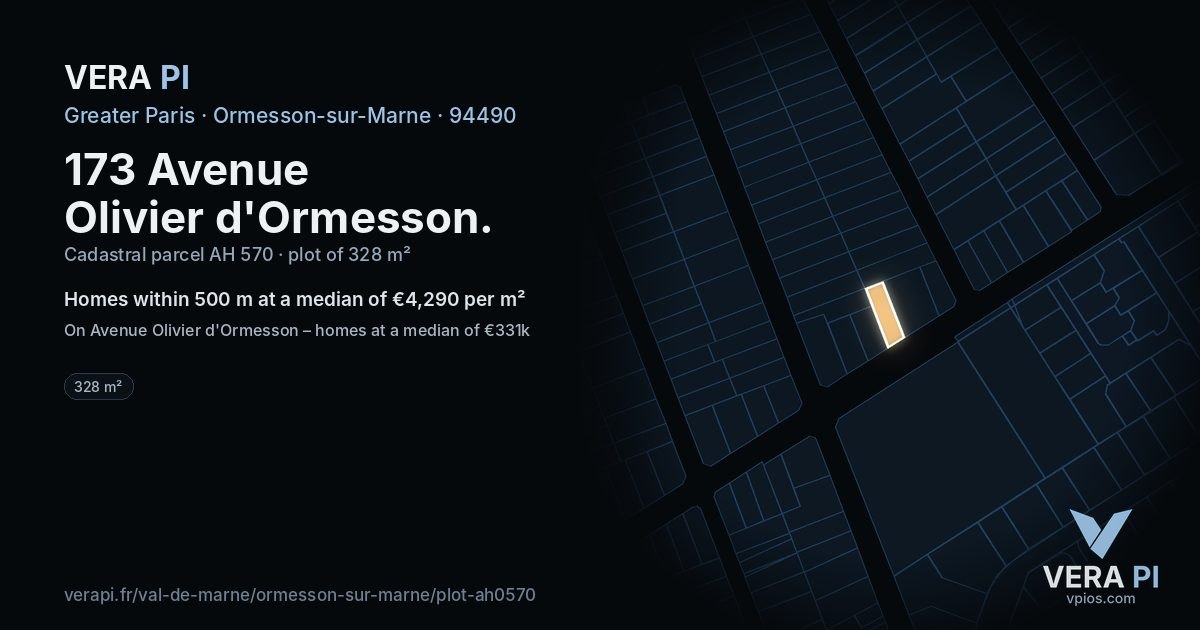 173 Avenue Olivier d'Ormesson, Ormesson-sur-Marne at night – the plot lit, the parcels around coloured by the prices near them