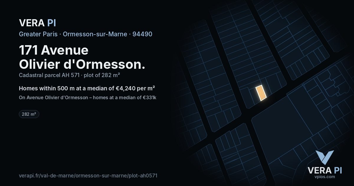 171 Avenue Olivier d'Ormesson, Ormesson-sur-Marne at night – the plot lit, the parcels around coloured by the prices near them