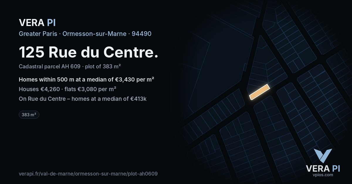 125 Rue du Centre, Ormesson-sur-Marne at night – the plot lit, the parcels around coloured by the prices near them