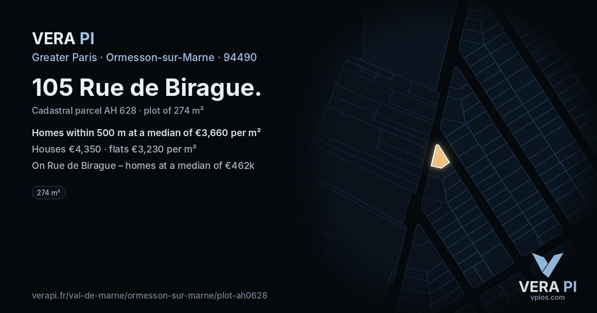 105 Rue de Birague, Ormesson-sur-Marne at night – the plot lit, the parcels around coloured by the prices near them