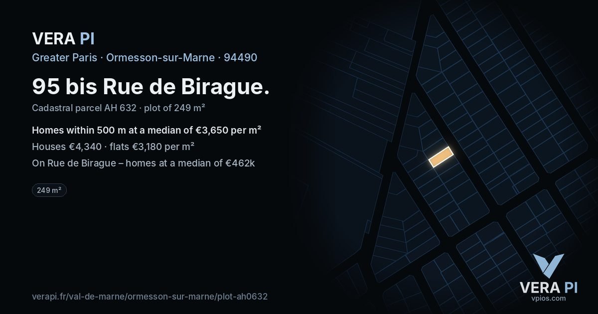 95 bis Rue de Birague, Ormesson-sur-Marne at night – the plot lit, the parcels around coloured by the prices near them