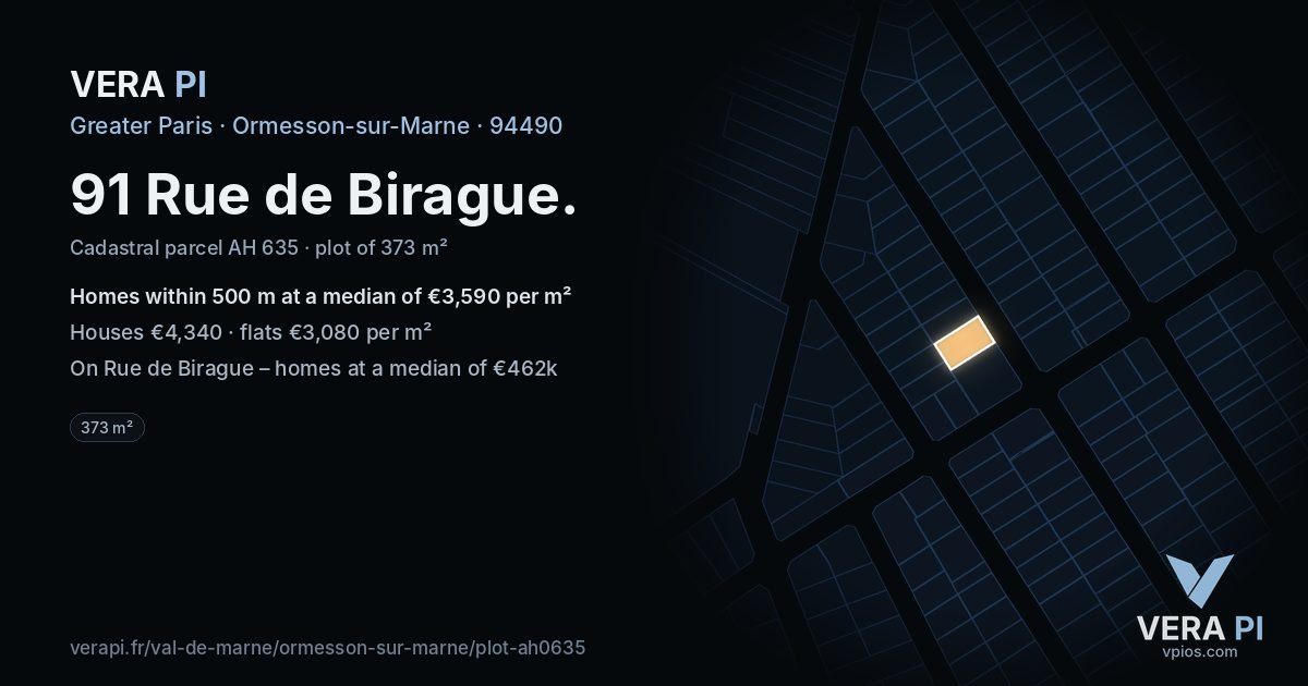 91 Rue de Birague, Ormesson-sur-Marne at night – the plot lit, the parcels around coloured by the prices near them