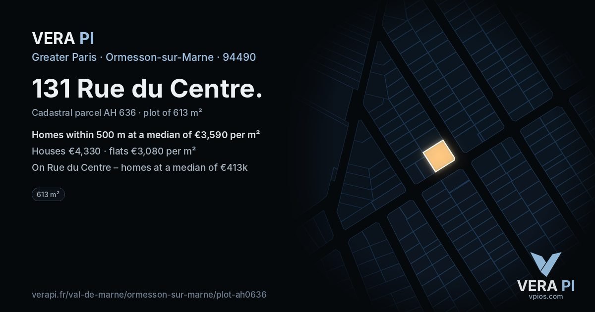 131 Rue du Centre, Ormesson-sur-Marne at night – the plot lit, the parcels around coloured by the prices near them