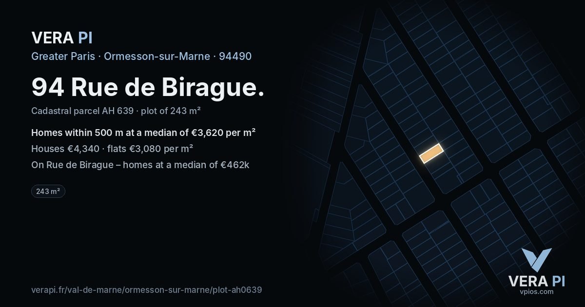 94 Rue de Birague, Ormesson-sur-Marne at night – the plot lit, the parcels around coloured by the prices near them